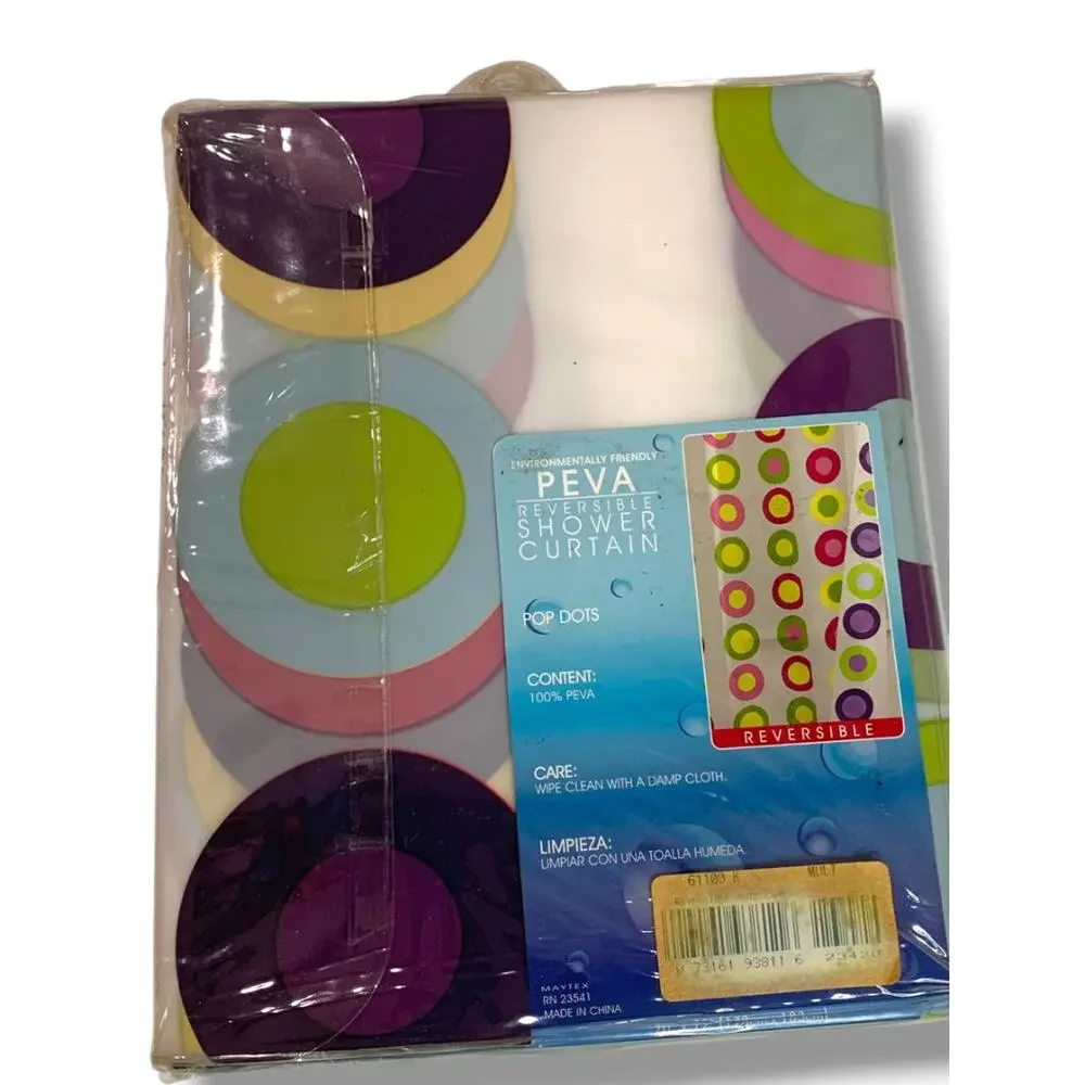 Reversible Pop Dots Peva Shower Curtain New 70